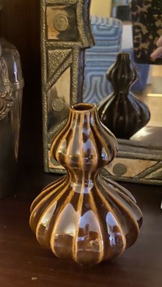 Rare Jonathan Adler Glazed Brown Gourd Bud Vase