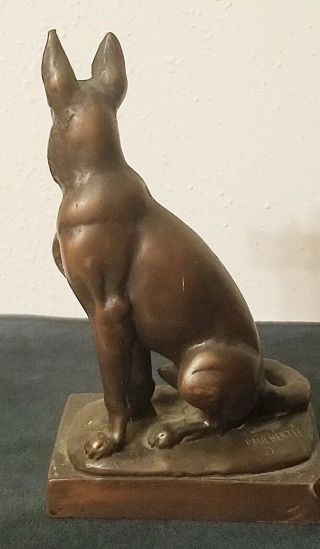 Antique Paul Herzel German Shepherd Dog Bronze Clad Statue Book End Bookend 2
