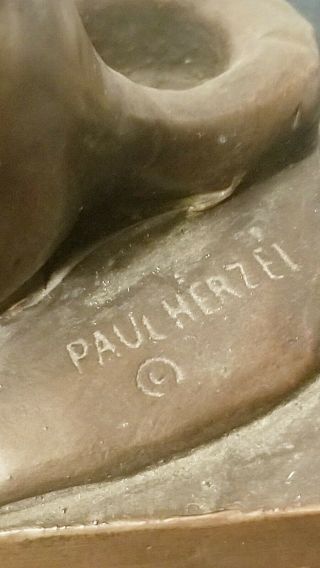 Antique Paul Herzel German Shepherd Dog Bronze Clad Statue Book End Bookend 3