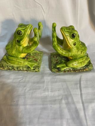 Vintage 1975 Aldon Accessories Japan Ceramic Bookend Frogs
