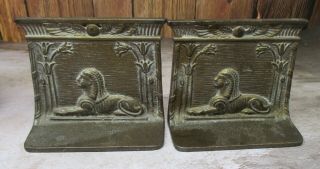 Antique Victorian Egyptian Revival Sphinx Bronze Bookends / Doorstops Quality