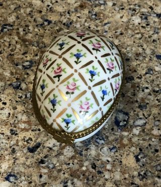 Limoges France Porcelain Egg Shape Hand Painted Trinket Box