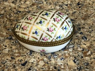 Limoges France Porcelain Egg Shape Hand Painted Trinket Box 2