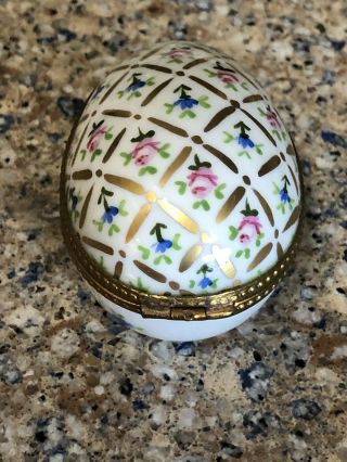Limoges France Porcelain Egg Shape Hand Painted Trinket Box 3