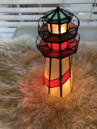 Tiffany Style Stained Glass Nautical Lighthouse Tower Lamp Night Light