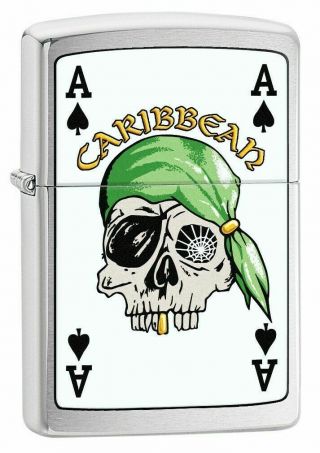 Zippo Lighter: Ace Of Spade Pirate - Brushed Chrome Ds