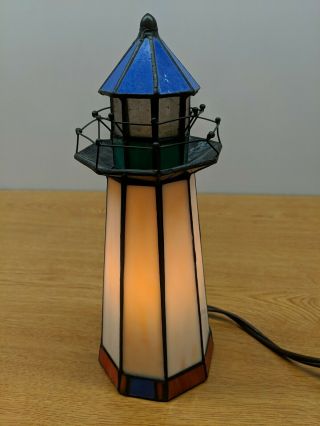 Tiffany Style Stained Glass Nautical Lighthouse Tower Lamp Night Lite