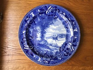 Antique Wedgewood Plate For Colonial Dames Of York " Half Moon On The Hudson "