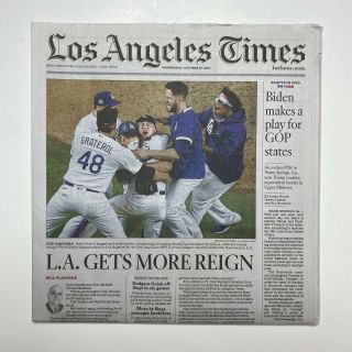 2020 La Times Newspaper Los Angeles Dodgers Win World Series Title Champions