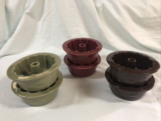 Set Of Six Longaberger Pottery Single Bundt Cake Pans - Multiple Colors
