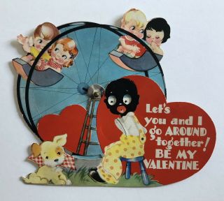 Vintage Black Americana Mechanical Valentine Ferris Wheel