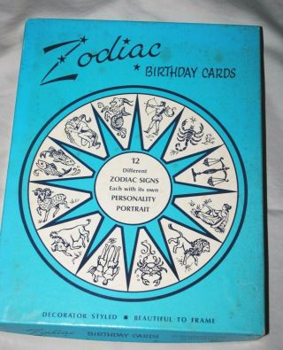 Box Of 12 Different Large Vintage Zodiac Greeting Cards Nos
