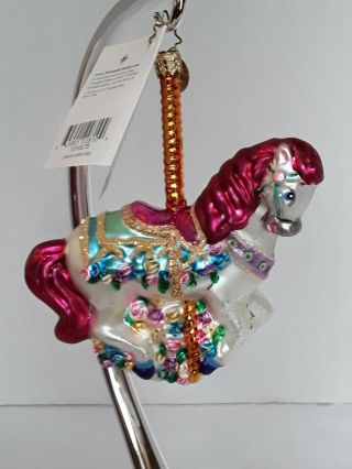 Radko Dream Carousel 5 " Pink & White Horse Glass Ornament 1010076 W/tag