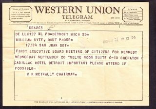 Us 1960 Western Union Telegram About 