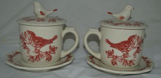 (2) Bird Of Toile Elisabeth Trosti For Andrea By Sadek Tea Cups With Saucers