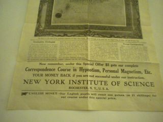 York Institute of Science - 1912 Advertisement - Hypnotism & Occult Science 2