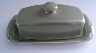 Longaberger Woven Traditions Sage Green Pottery Covered Butter Dish W/knob Lid