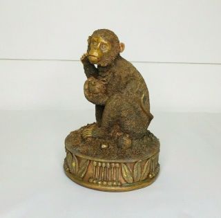 Vintage Monkey Figurine Statue Resin Brown Gold Trim
