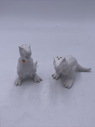 T - Rex Dinosaur Salt N Pepper Shaker Set White Ceramic Stoneware Target China