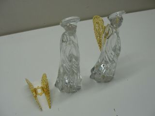 2 Gorham Full Lead Crystal Angel Figurines W/ Gold Wings Made Germany