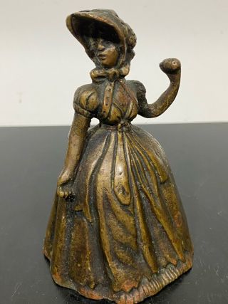Antique Solid Bronze Maiden Lady W/ Dangle Legs Bell Figurine