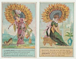 2 Victorian Trade Cards Garland Stoves Oscar Wilde Aesthetic Movement C 1882