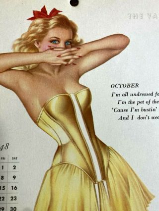 Vintage 1948 October Varga Sexy Pin Up Girl Calendar Page Suitable For Framing