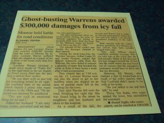 Ed & Lorraine Warren Ghost Busters Newspaper Article Collectible,  $300,  000 Award