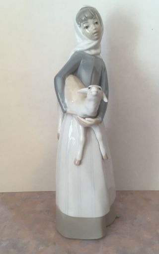 Lladro Woman With Lamb Figurine Made In Spain