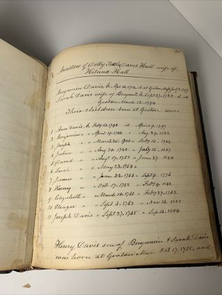 Antique Hand Written Family Record Of Hall Family