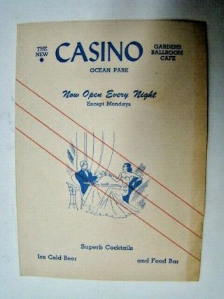 Vintage Casino Ocean Park Santa Monica Ca Alcohol Drink Menu & Zanzibar Napkin