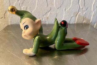 Vintage Josef Originals Pixie Elf & Lady Bug Figurine W/ Very Rare To/from Card