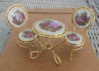 Jean Feuillade Limoges France 3 Pc Miniature Dollhouse Furniture Table & Chairs