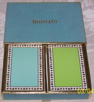 Vintage Tiffany & Co Playing Cards Turquoise & Green,  W / Velvet Box