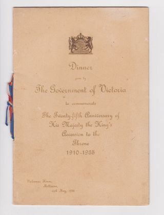 Melbourne,  Menu 25th Anniversary Of King George V Accession To The Throne 1935