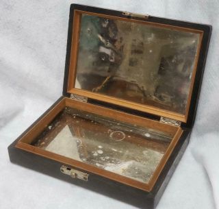 Antique Primitive Hand Made Wood Box W/ Double Mirror Travel Vanity Case