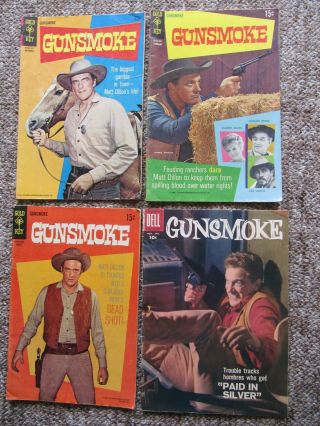 Four Gunsmoke Comics.  1958 Dell 6 And 1969 Gold Key 1,  4,  5