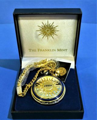 Franklin 2000 Sunburst Precision Pocket Watch Gold Plated Chain W/case