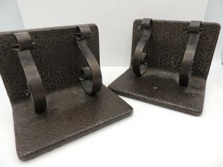 Hammered Mission Style Bookends Scrolls Cast Iron Heavy
