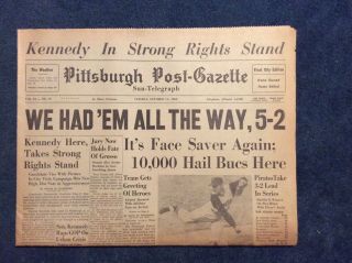 Pittsburgh Post - Gazette Newspaper 10 - 11 - 1960 Pirates - We Had 