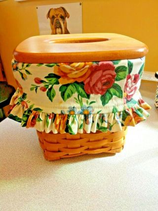 Longaberger 1997 Tissue Basket With Floral Print Liner & Plastic Protector