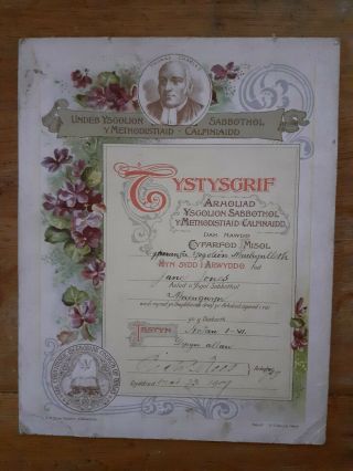 1907 Welsh Language Methodist Church Of Wales Certificate