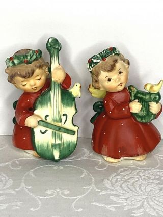 Vintage Lefton Christmas Angel Musician Figurine Salt And Pepper Shakers Japan