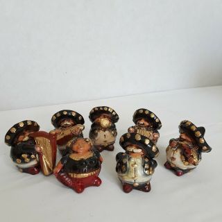 Vintage Ceramic Mexican Mariachi Figurines Hand Painted Chalkware Set Of 7