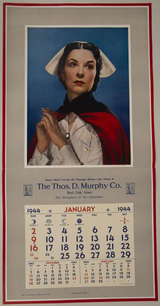 Vintage 1944 Victory Girl Nurse Pin - Up Wwii Nurse Angel Of Mercy Calendar Rare