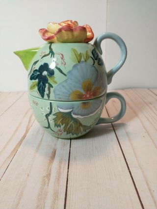 Tracy Porter Tea For One Teapot Floral Hand Painted Flowers Pot