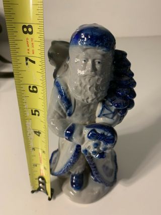 2003 8 Inch David Eldreth Salt Glazed Pottery Santa With Backpack And Teddy Bear