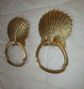 Set Of 2=vintage Syroco Resin Gold Scallop Shell Wall Towel Rings Homco 3380