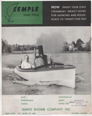 C1960 Semple Steam Engine Steamboat Launch Boiler Advertising Brochure
