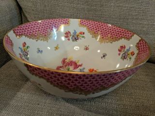 Vintage Andrea By Sadek Large Porcelain Fuschia & Gold Floral Centerpiece Bowl